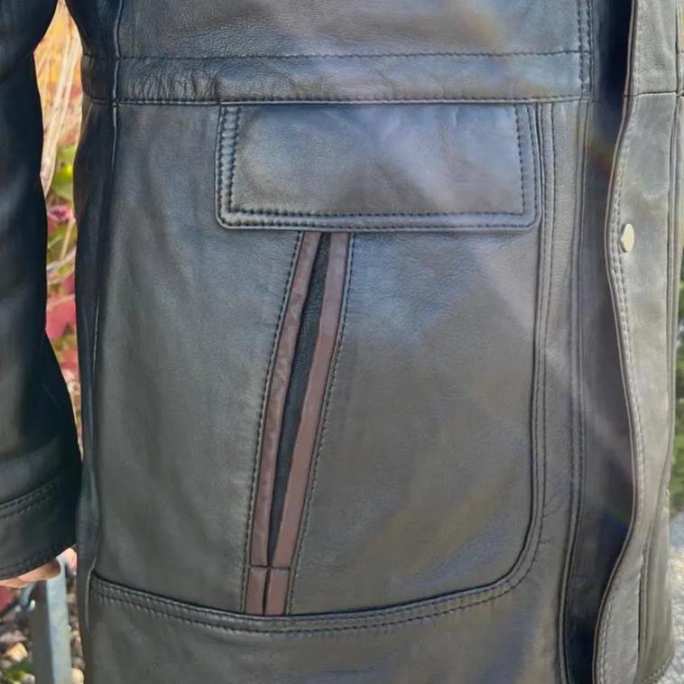 BOL Men's Double Collar Two-Tone Long Coat | Leather Jacket