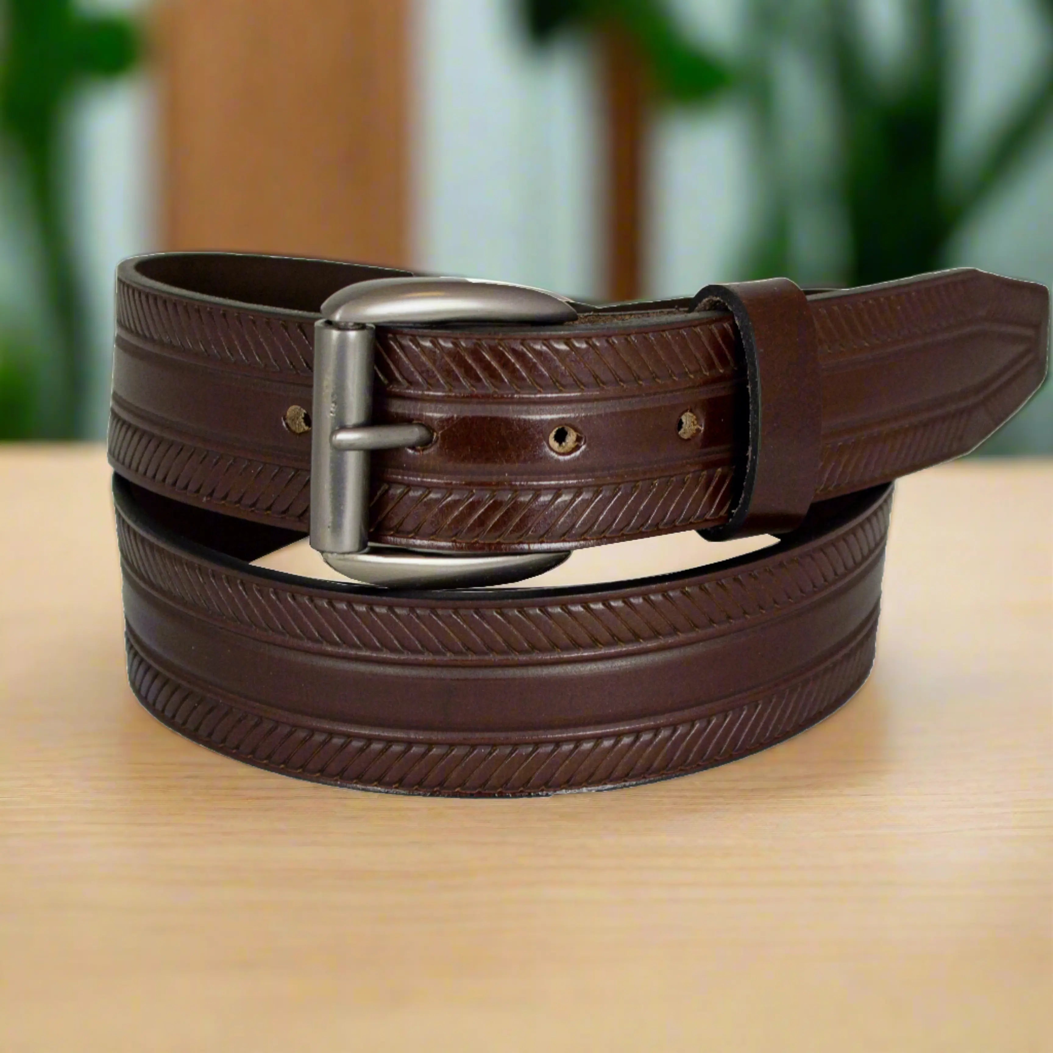 BOL Men's Removable Buckle Ribbed Leather Belt