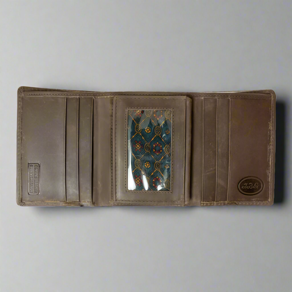 JBG Men’s Trifold Leather Flip-up Wallet. Genuine Distressed Leather RFID Blocking Wallet