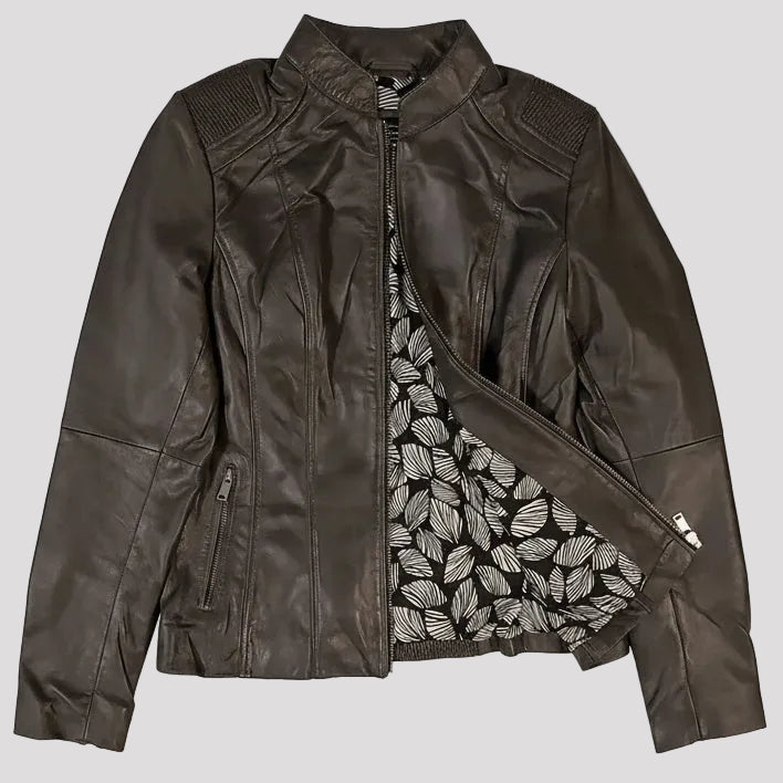 BOL Women's Basket Weave Accent Leather Jacket