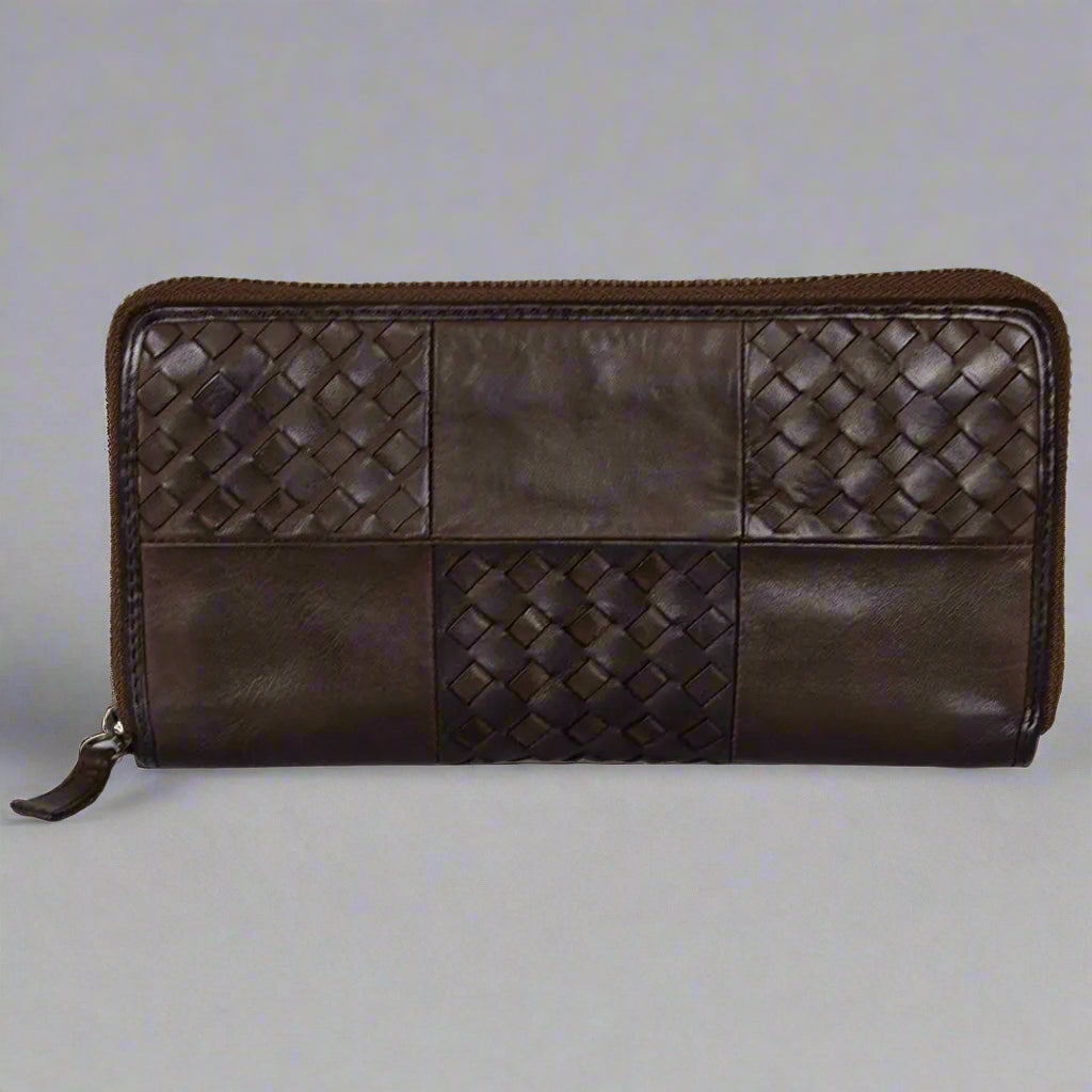 MET Women's Basket Weave Zip-Around Clutch Wallet