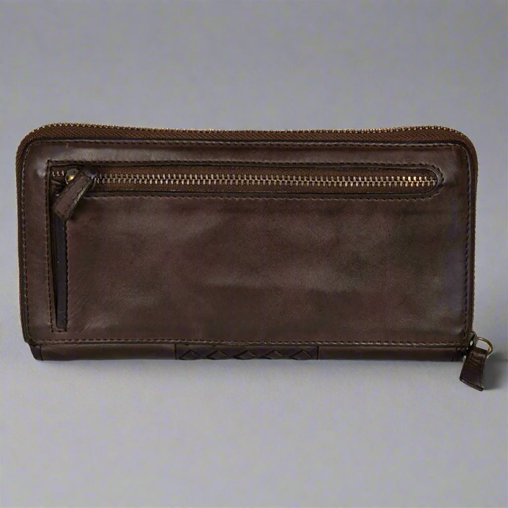 MET Women's Basket Weave Zip-Around Clutch Wallet