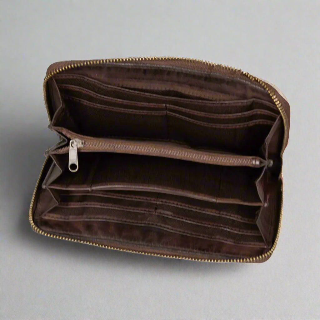 MET Women's Basket Weave Zip-Around Clutch Wallet