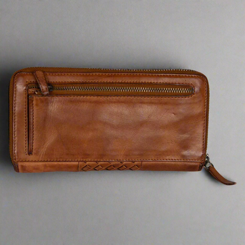 MET Women's Basket Weave Zip-Around Clutch Wallet
