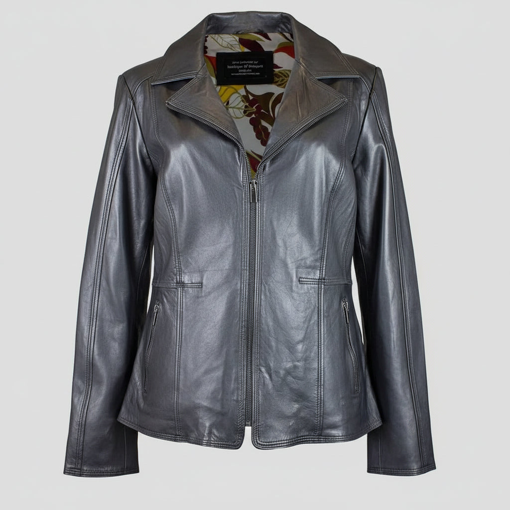 BOL Women's Classic Open Collar Leather Jacket