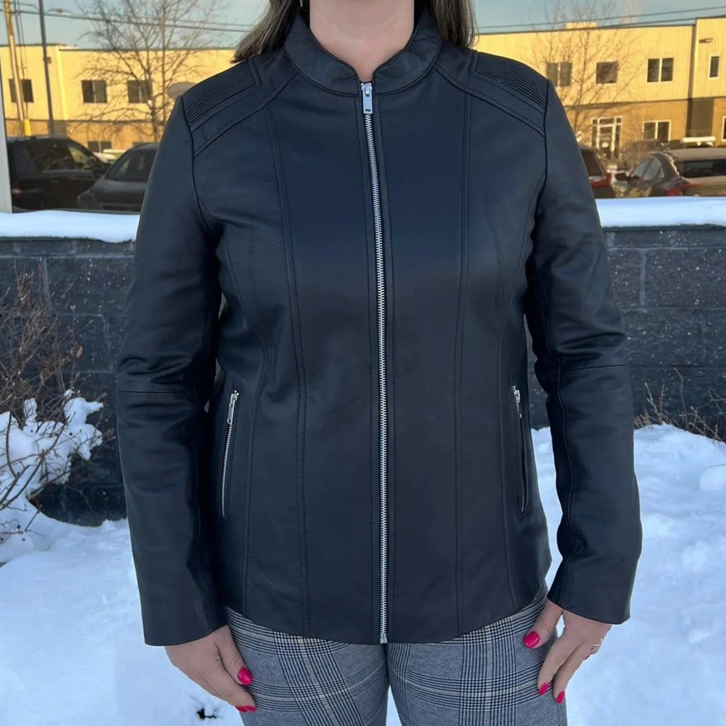 BOL Women's Paulina Ribbed Shoulder Leather Jacket