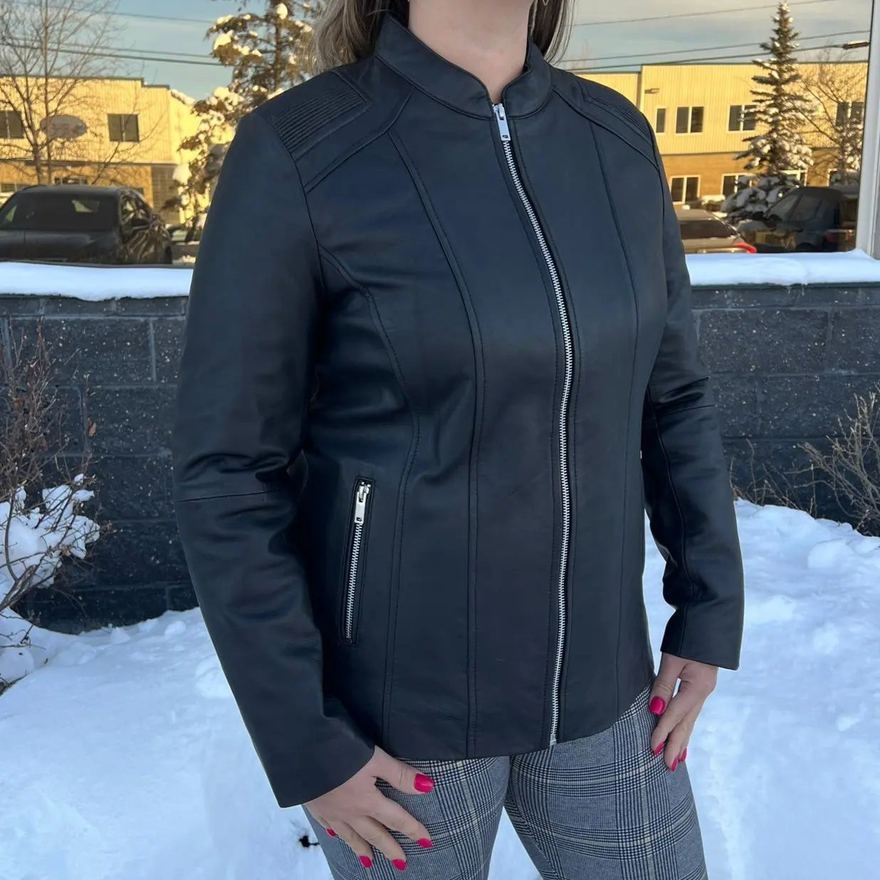 BOL Women's Paulina Ribbed Shoulder Leather Jacket