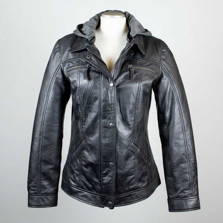 BOL Women's Removable Hood Leather Jacket