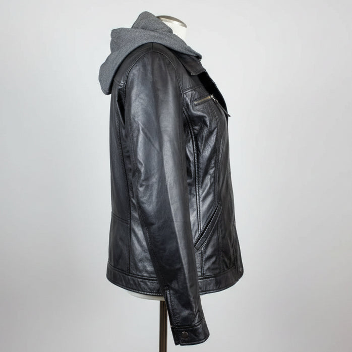 BOL Women's Removable Hood Leather Jacket