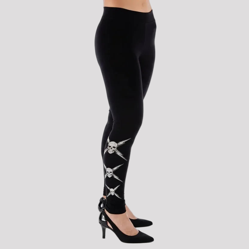 BOL Women's Rhinestone Skull Leggings
