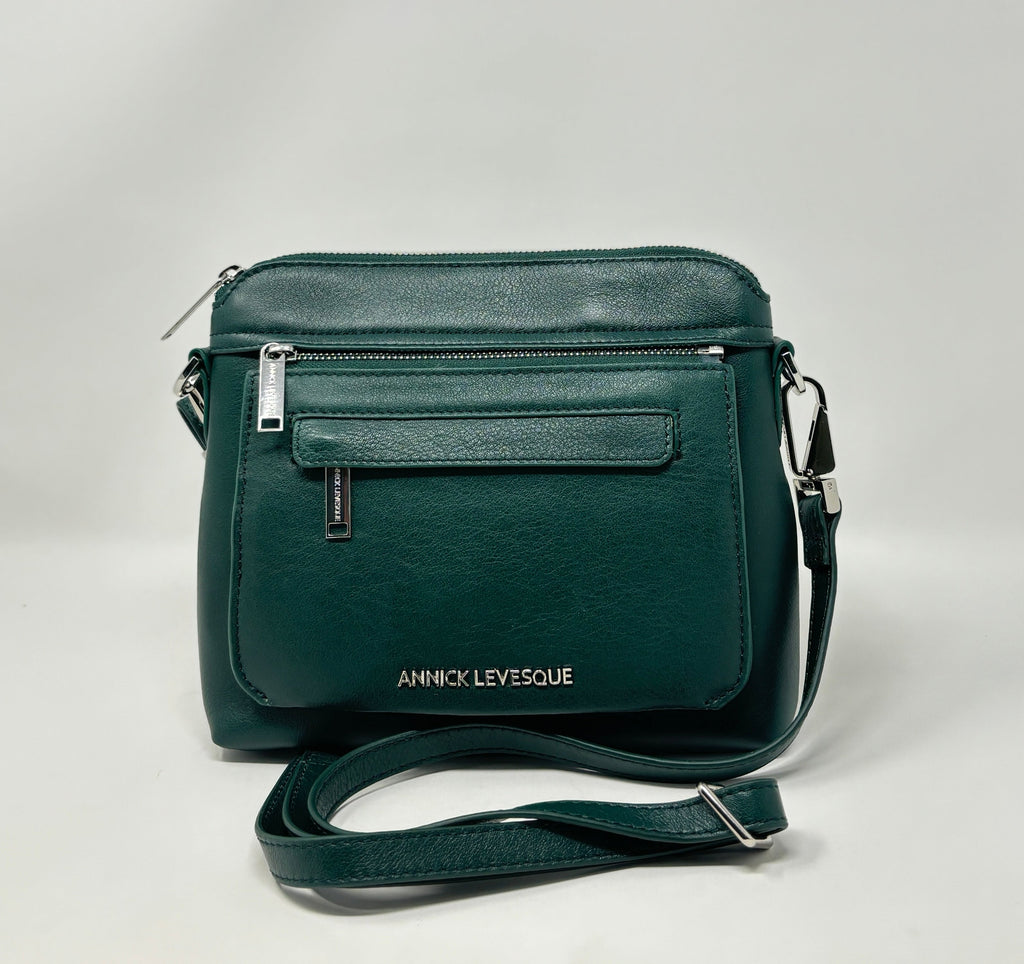 Petit Sac à Bandoulière en Cuir vert foncé, Brigitte