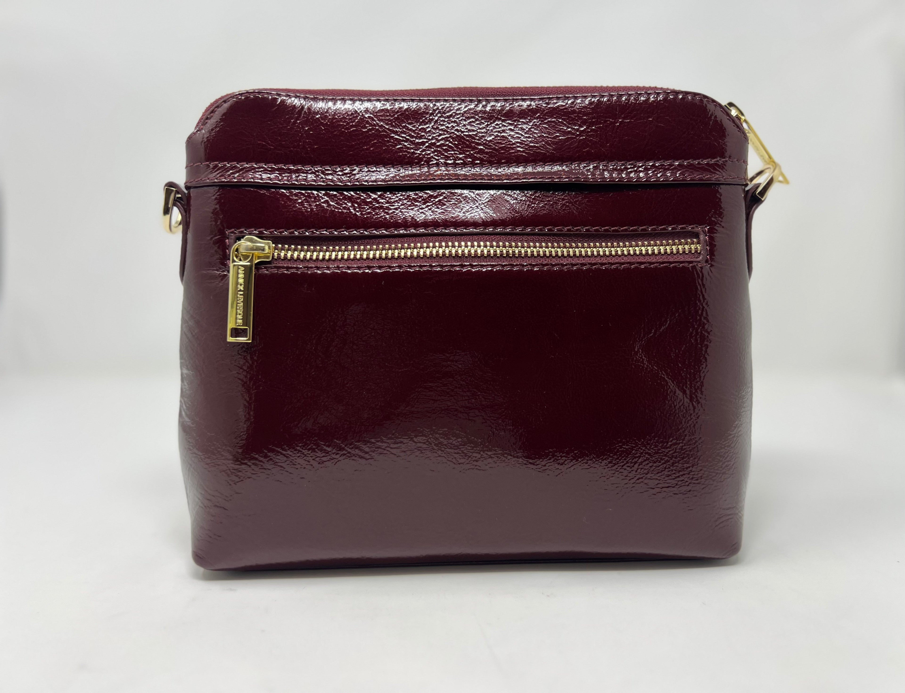 Petit Sac à Bandoulière en Cuir Rouge bordeaux vernis , Brigitte