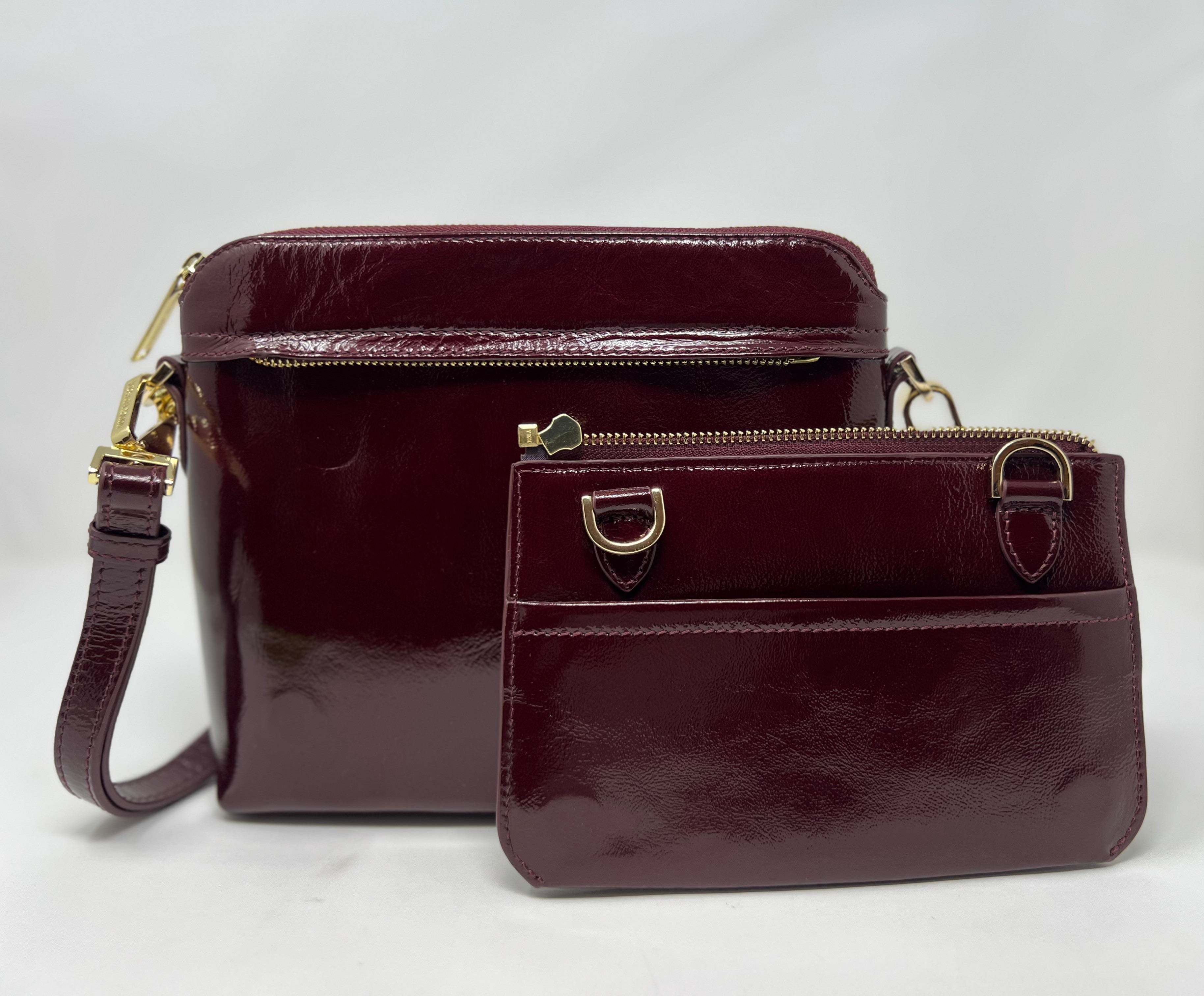 Petit Sac à Bandoulière en Cuir Rouge bordeaux vernis , Brigitte