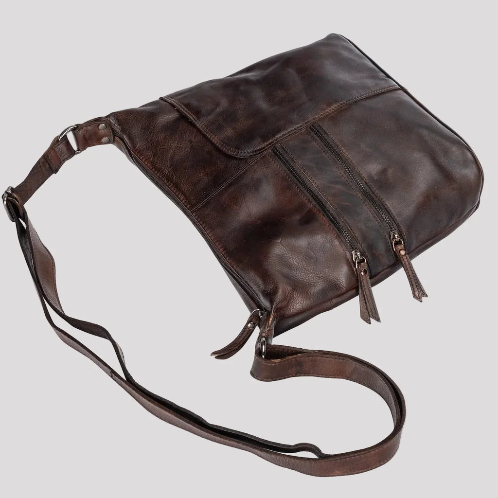 Greenwood Leather Shoulder Bag with 2 Zip Pockets
