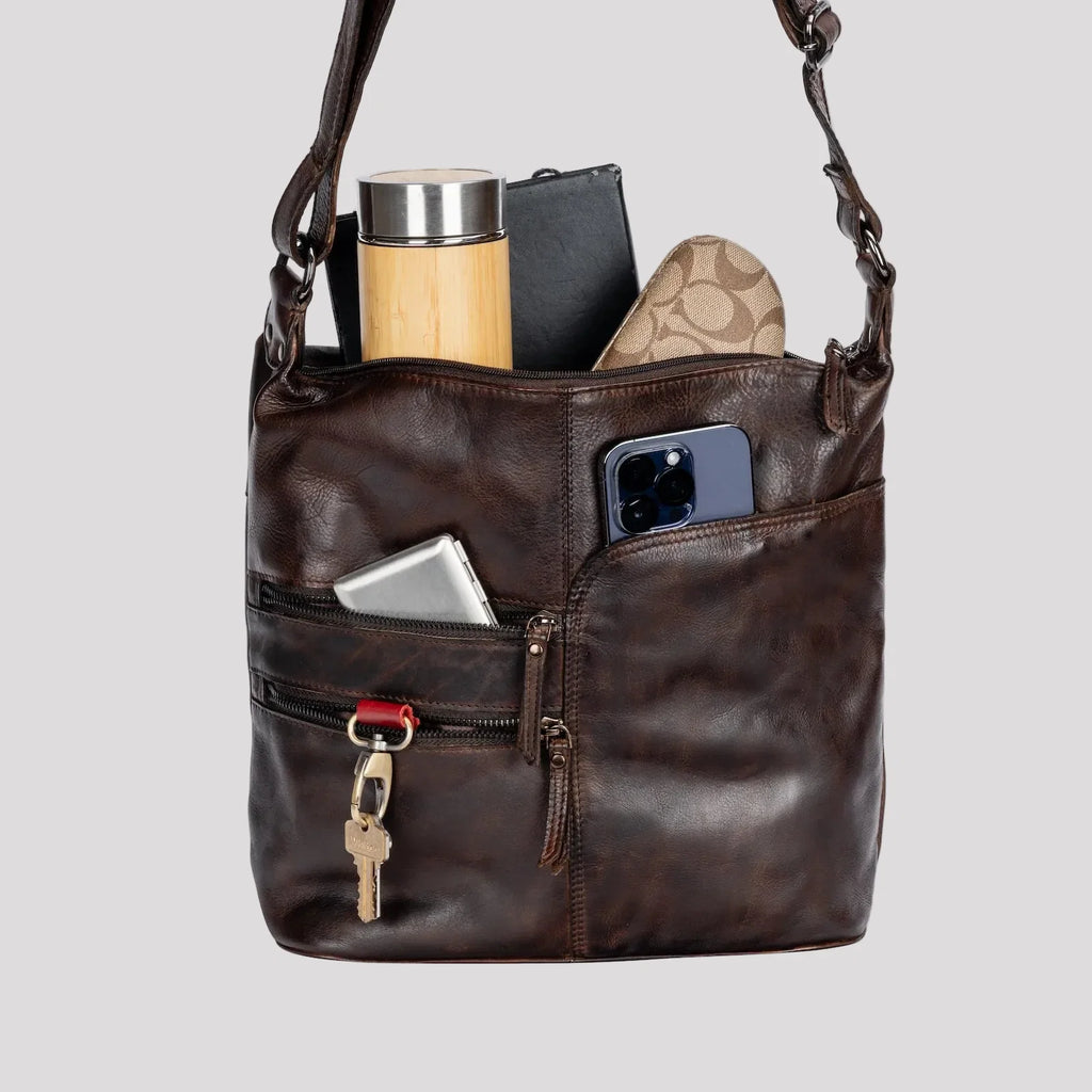 Greenwood Leather Shoulder Bag with 2 Zip Pockets