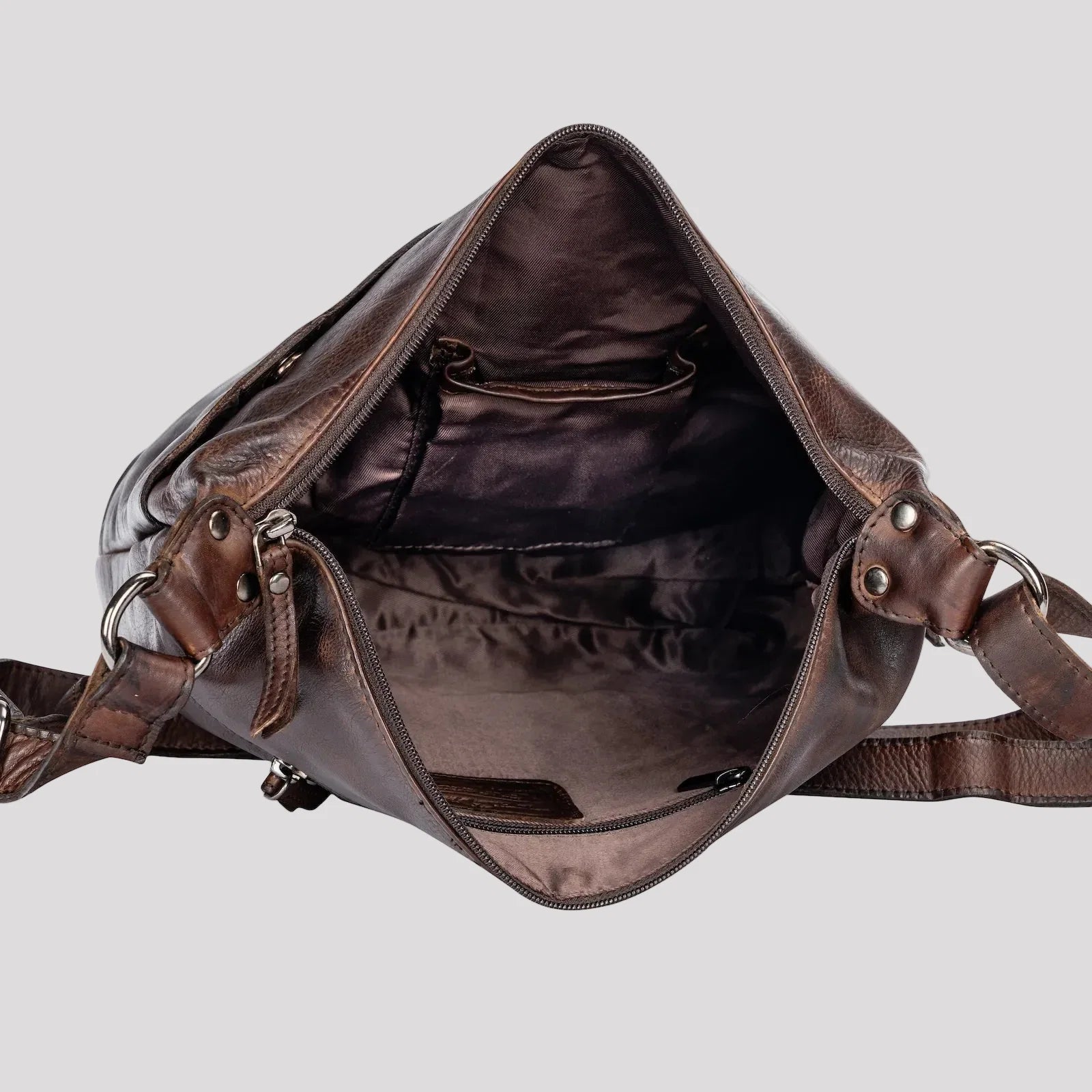 Greenwood Leather Shoulder Bag with 2 Zip Pockets