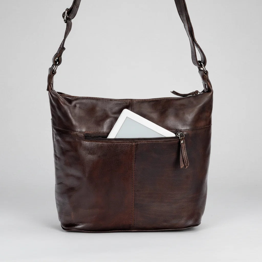 Greenwood Leather Shoulder Bag with 2 Zip Pockets