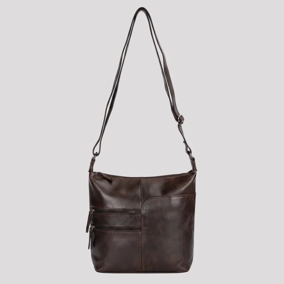 Greenwood Leather Shoulder Bag with 2 Zip Pockets