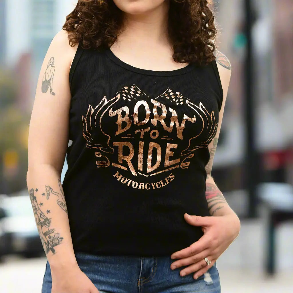 Born to Ride Motorcycles Tank Top with Lace Back Details