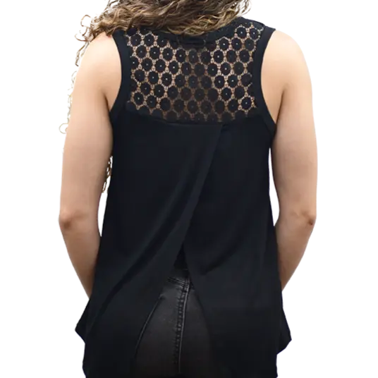 Born to Ride Tank with Star & Wings Graphic and Lace Back Details