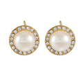 CACIA Gold: Mini Stud Earrings with Freshwater Pearl & Pavé Zirconia Border
