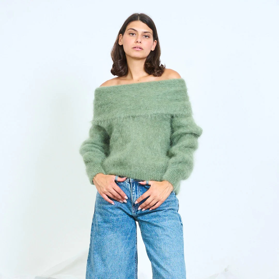 Brushed knit off-shoulder sweater
