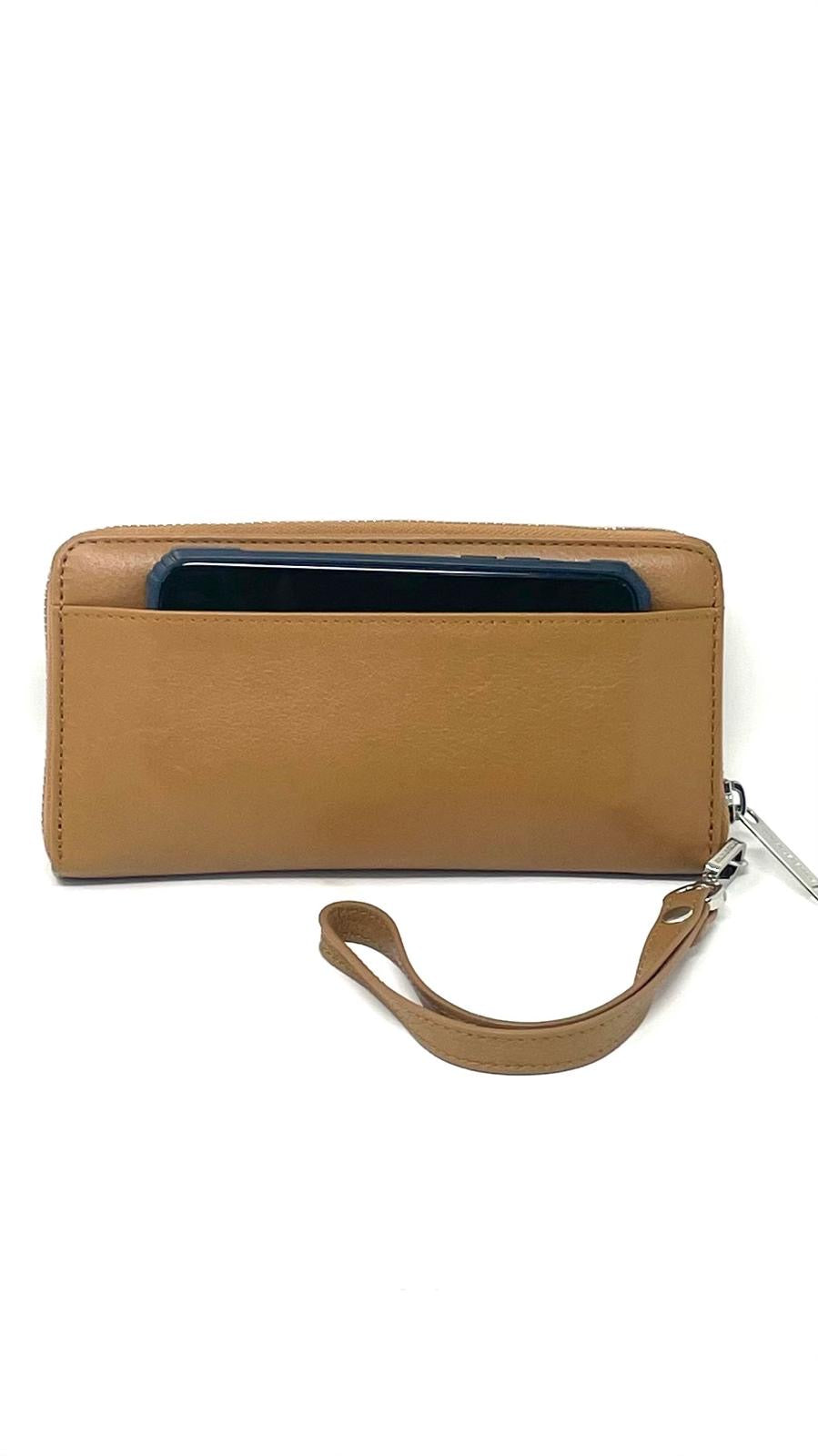 Portefeuille en cuir véritable Tan, Carla