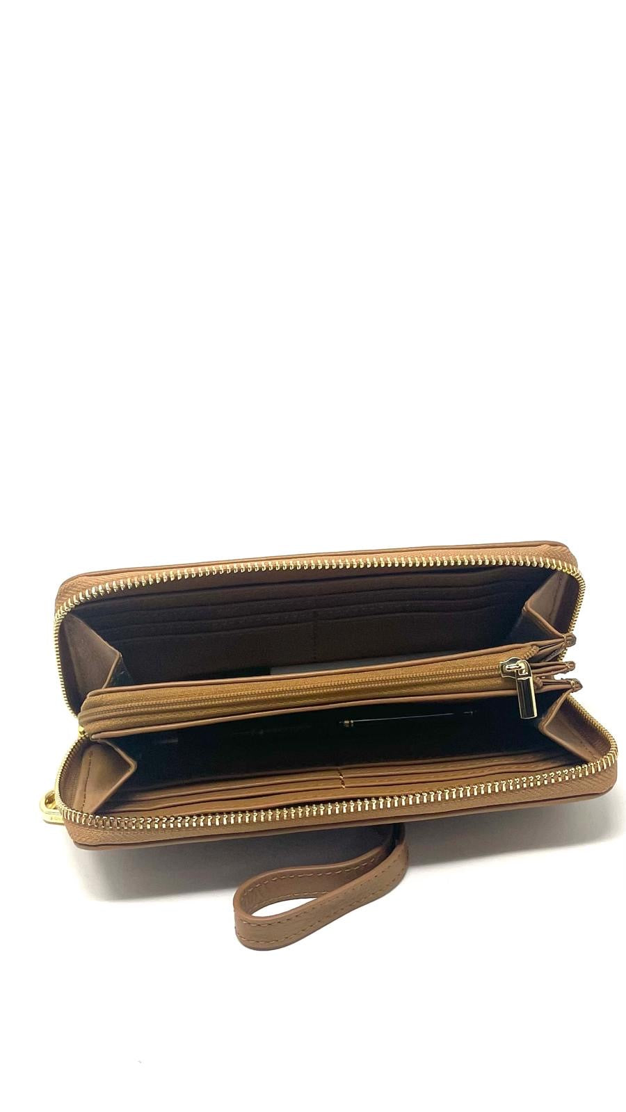 Portefeuille en cuir véritable Tan, Carla
