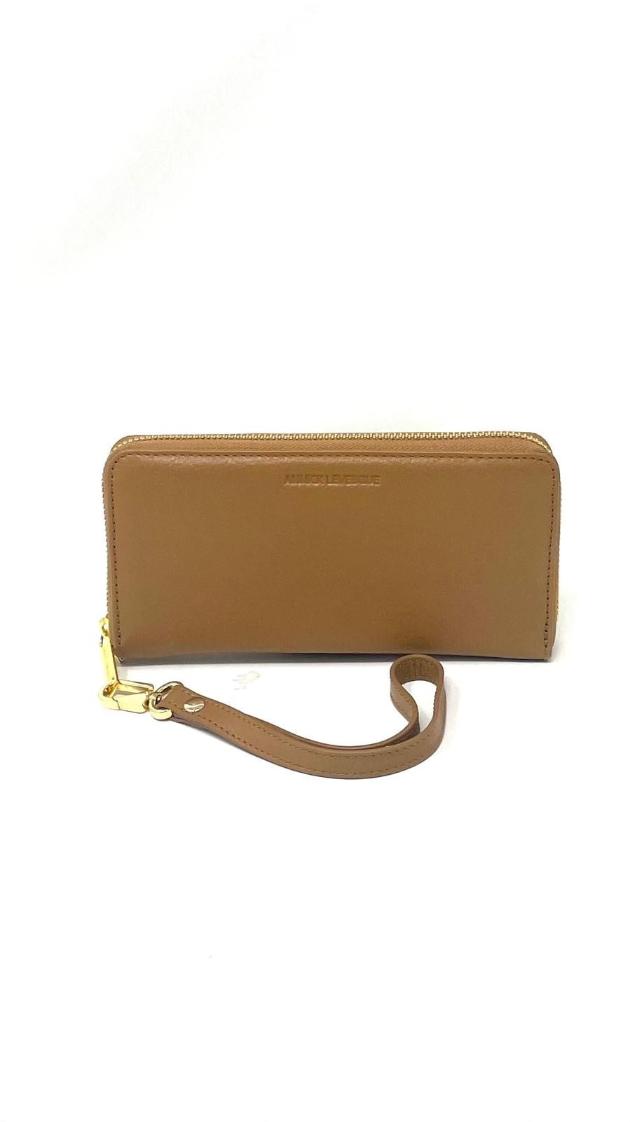 Portefeuille en cuir véritable Tan, Carla