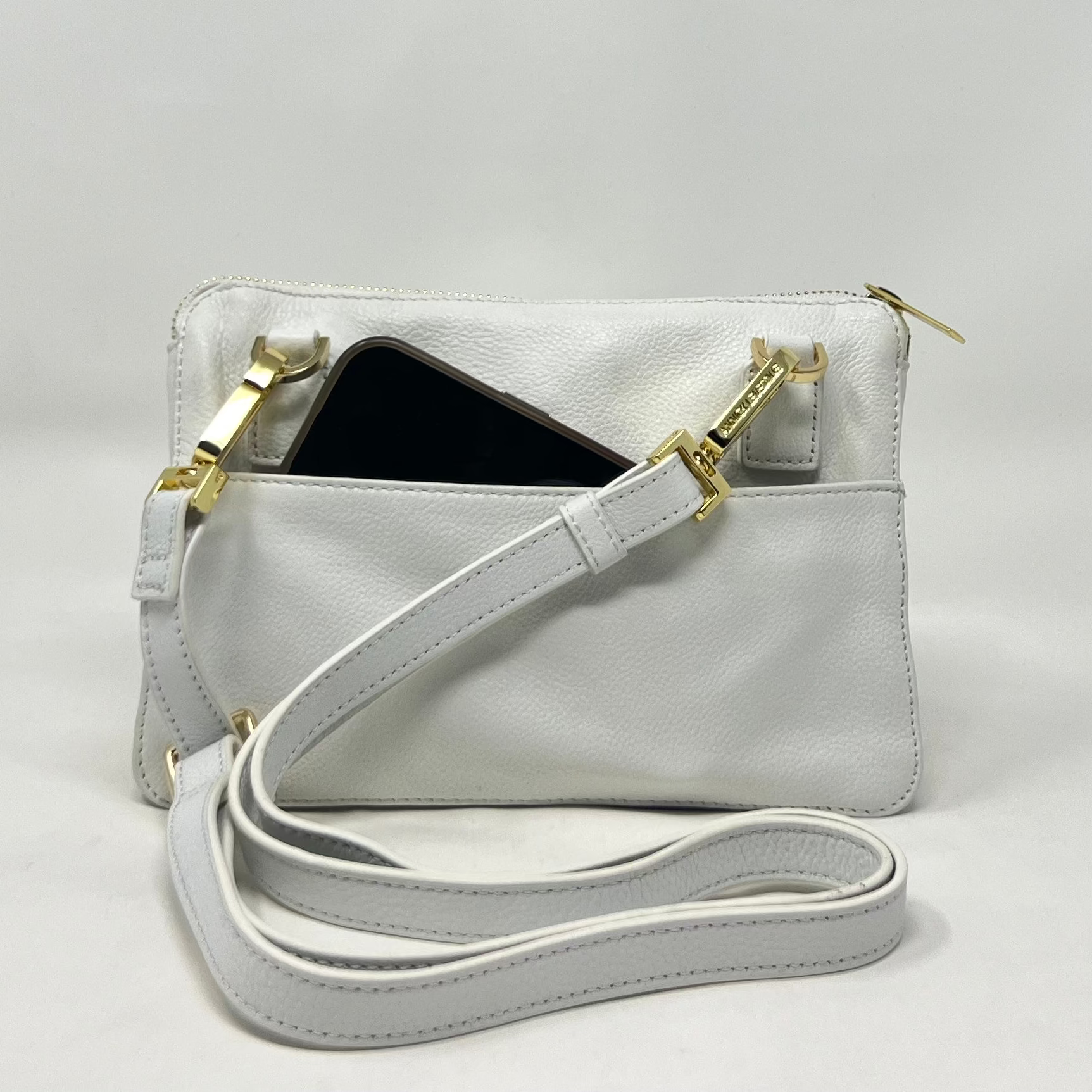 Petit Sac à Main Portefeuille en Cuir Véritable Blanc, Carmen