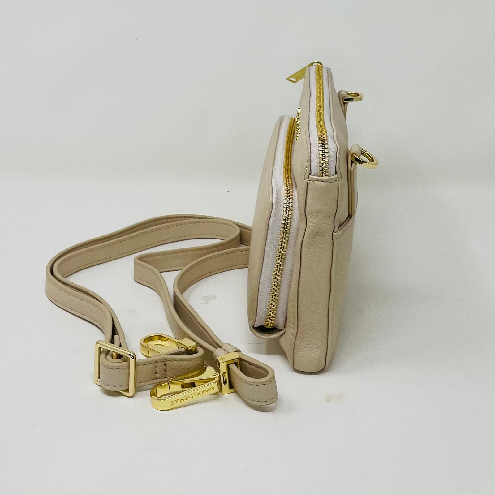 Petit Sac Bandoulière Portefeuille Cuir Champagne, Carmen