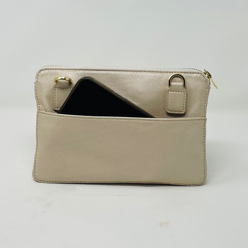 Petit Sac Bandoulière Portefeuille Cuir Champagne, Carmen