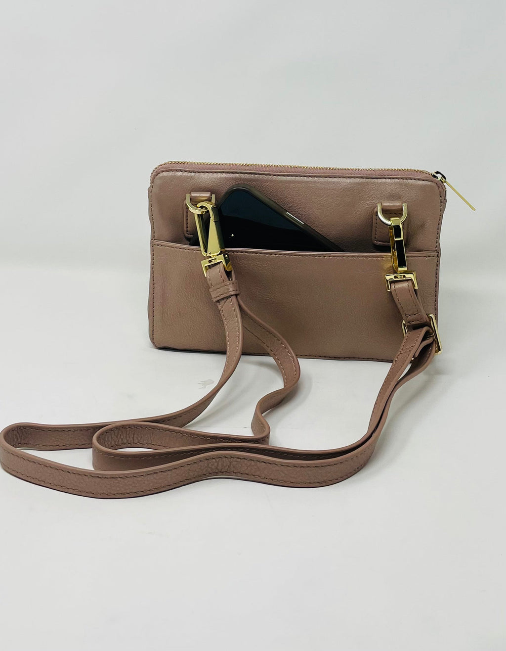 Petit Sac à Main-Portefeuille en Cuir Véritable Rose Platine, Carmen