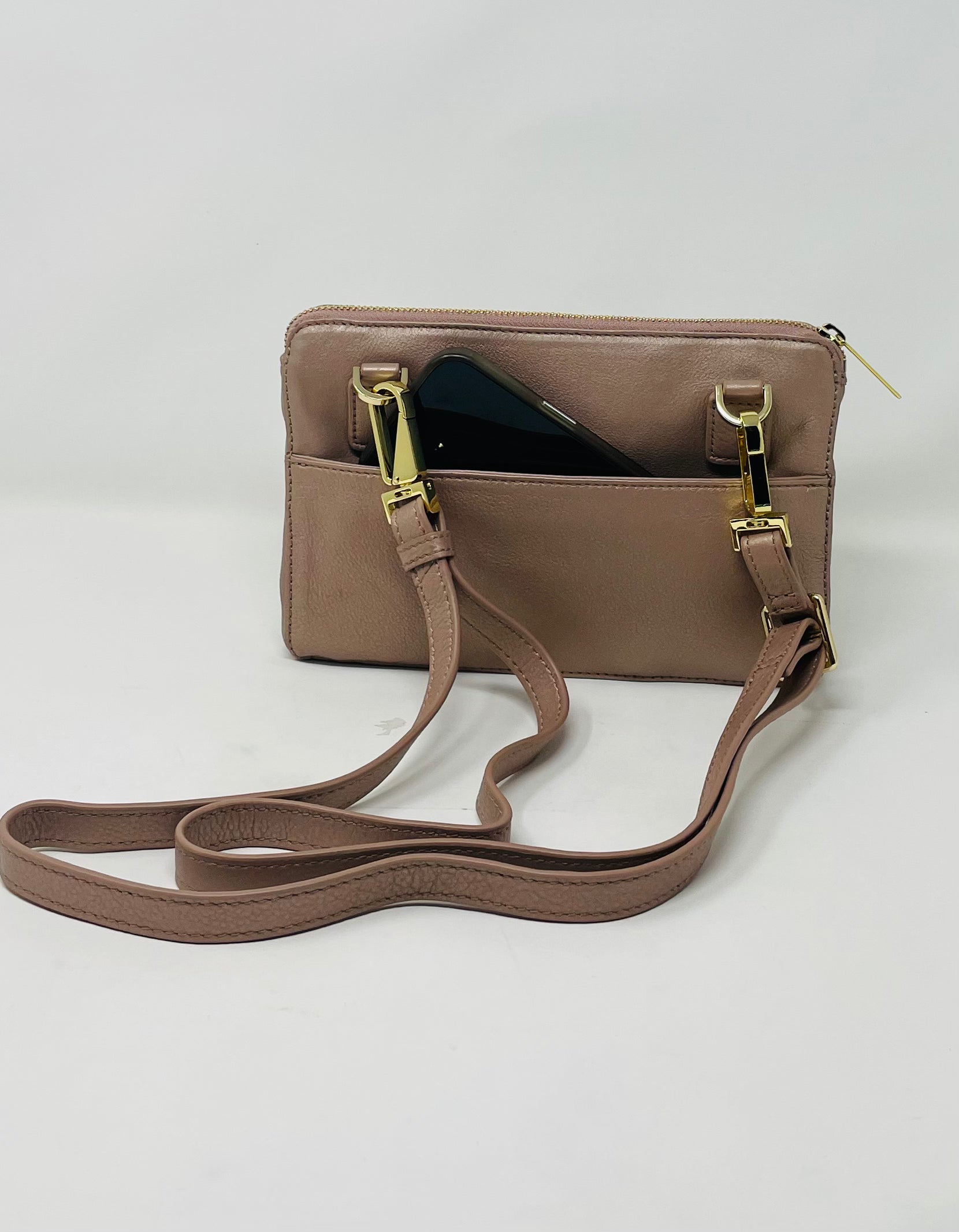 Petit Sac à Main-Portefeuille en Cuir Véritable Rose Platine, Carmen