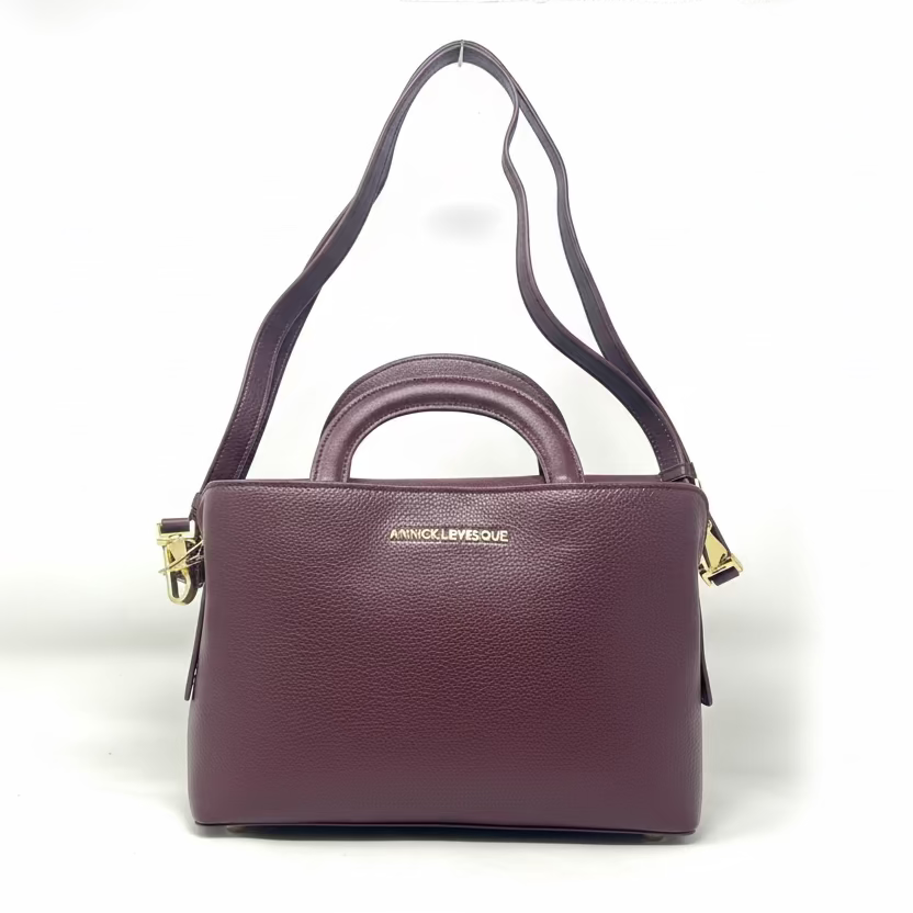 Sac à main en cuir, deux en un, Aubergine, Clarence Moyen