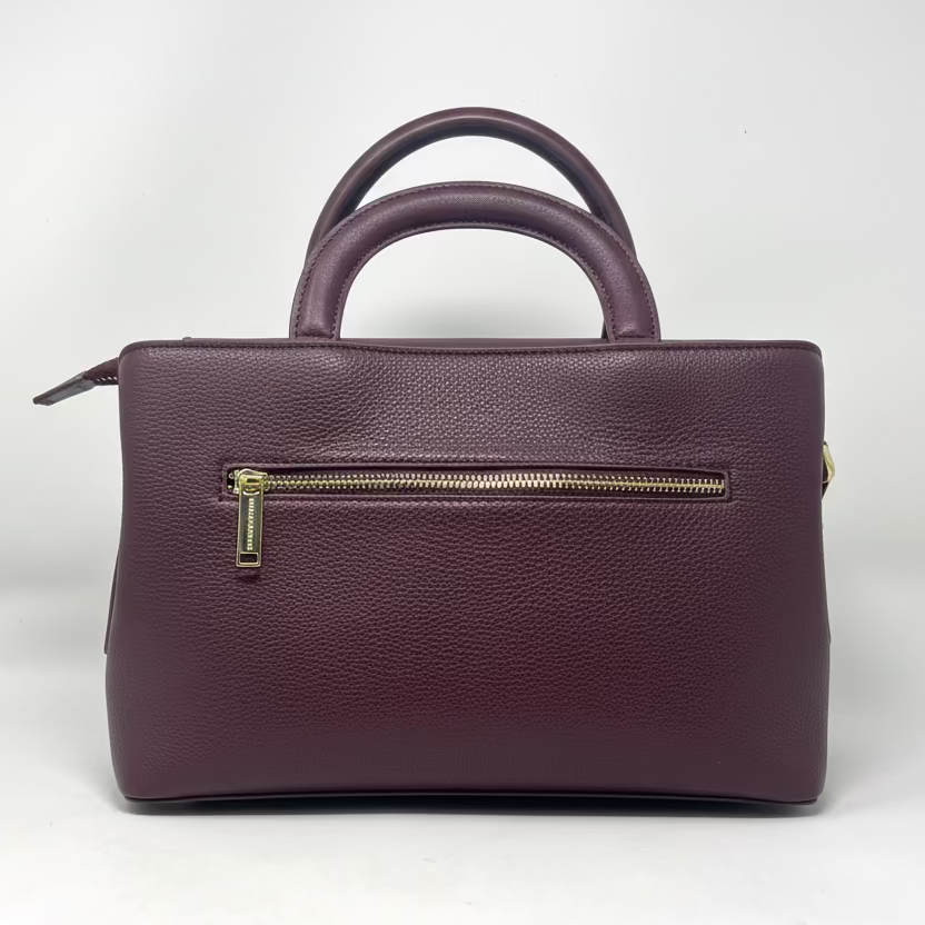 Sac à main en cuir, deux en un, Aubergine, Clarence Moyen