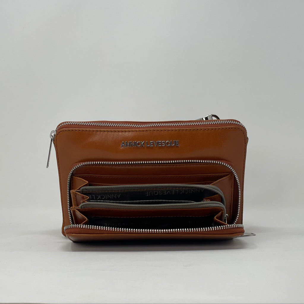 Petit Sac Bandoulière Portefeuille Cuir Cognac, Carmen