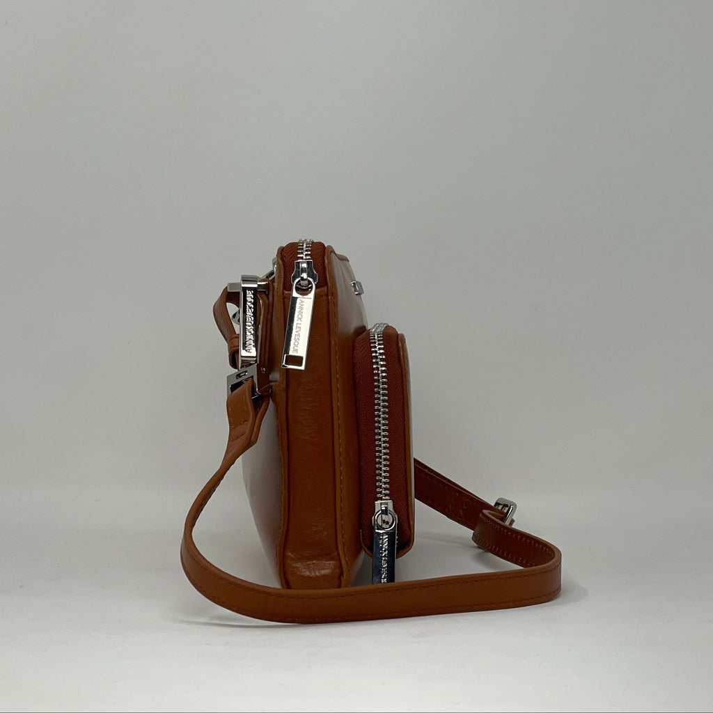 Petit Sac Bandoulière Portefeuille Cuir Cognac, Carmen