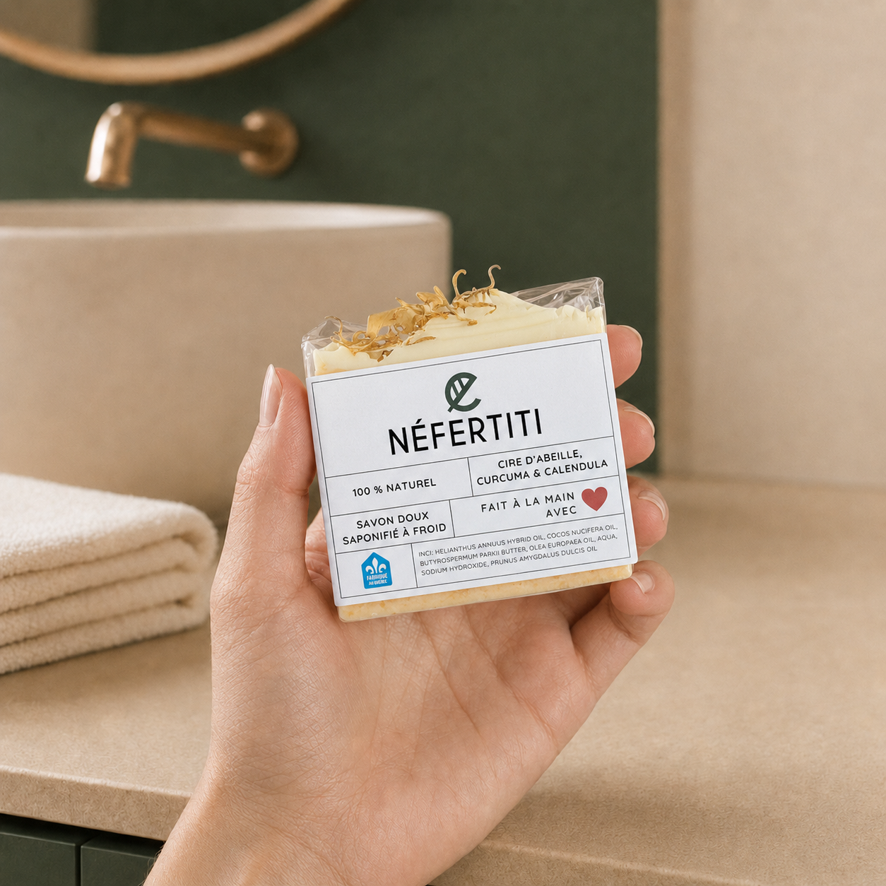 Savon doux NÉFERTITI cire d'abeille, curcuma et calendula