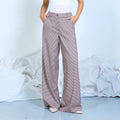 Micro-check wide-leg trousers with high waist and front pleats