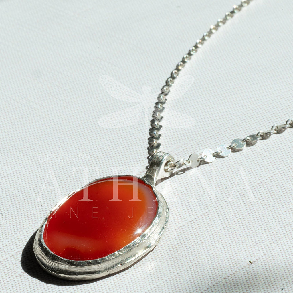 Carnelian Necklace in Sterling Silver — Large OOAK Statement Pendant — 16–18” Adjustable Chain — Echoes of the Lake Collection