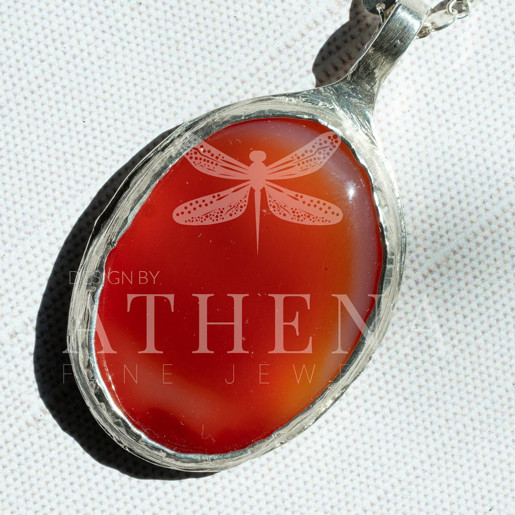 Carnelian Necklace in Sterling Silver — Large OOAK Statement Pendant — 16–18” Adjustable Chain — Echoes of the Lake Collection