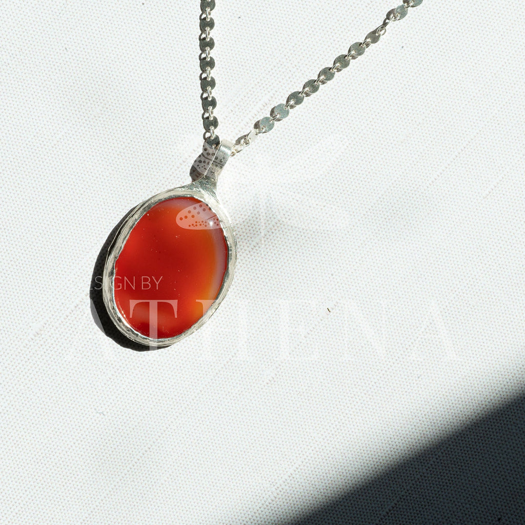 Carnelian Necklace in Sterling Silver — Large OOAK Statement Pendant — 16–18” Adjustable Chain — Echoes of the Lake Collection