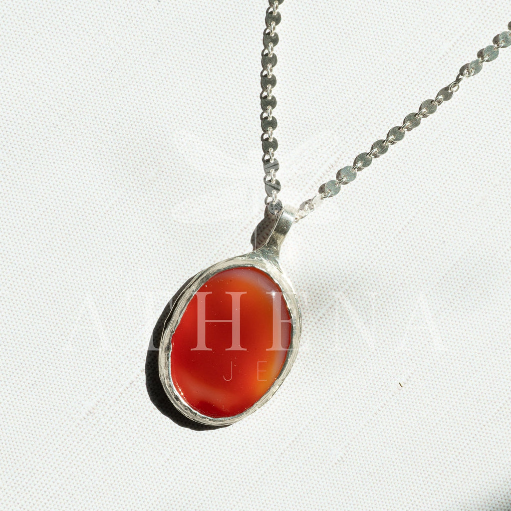 Carnelian Necklace in Sterling Silver — Large OOAK Statement Pendant — 16–18” Adjustable Chain — Echoes of the Lake Collection