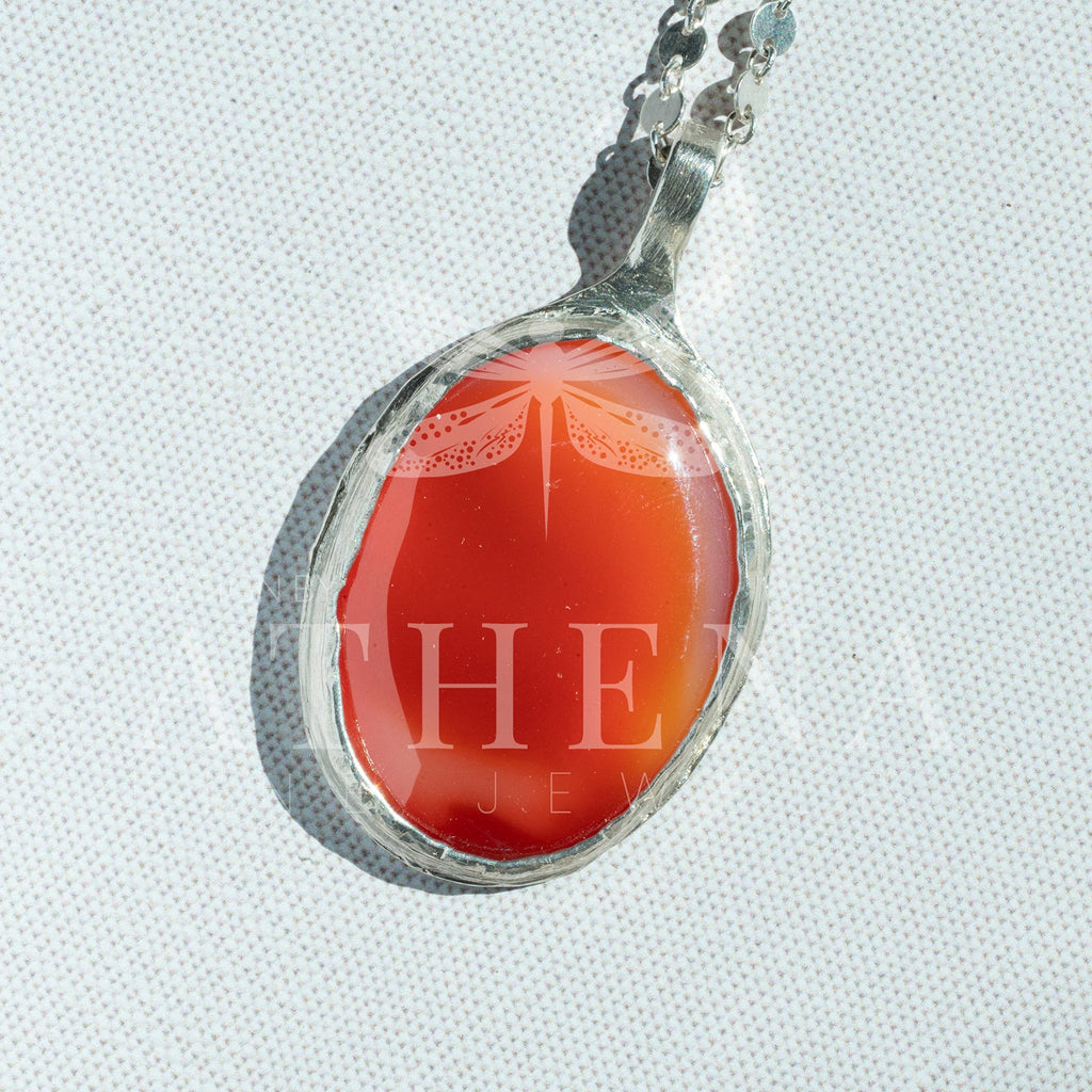 Carnelian Necklace in Sterling Silver — Large OOAK Statement Pendant — 16–18” Adjustable Chain — Echoes of the Lake Collection