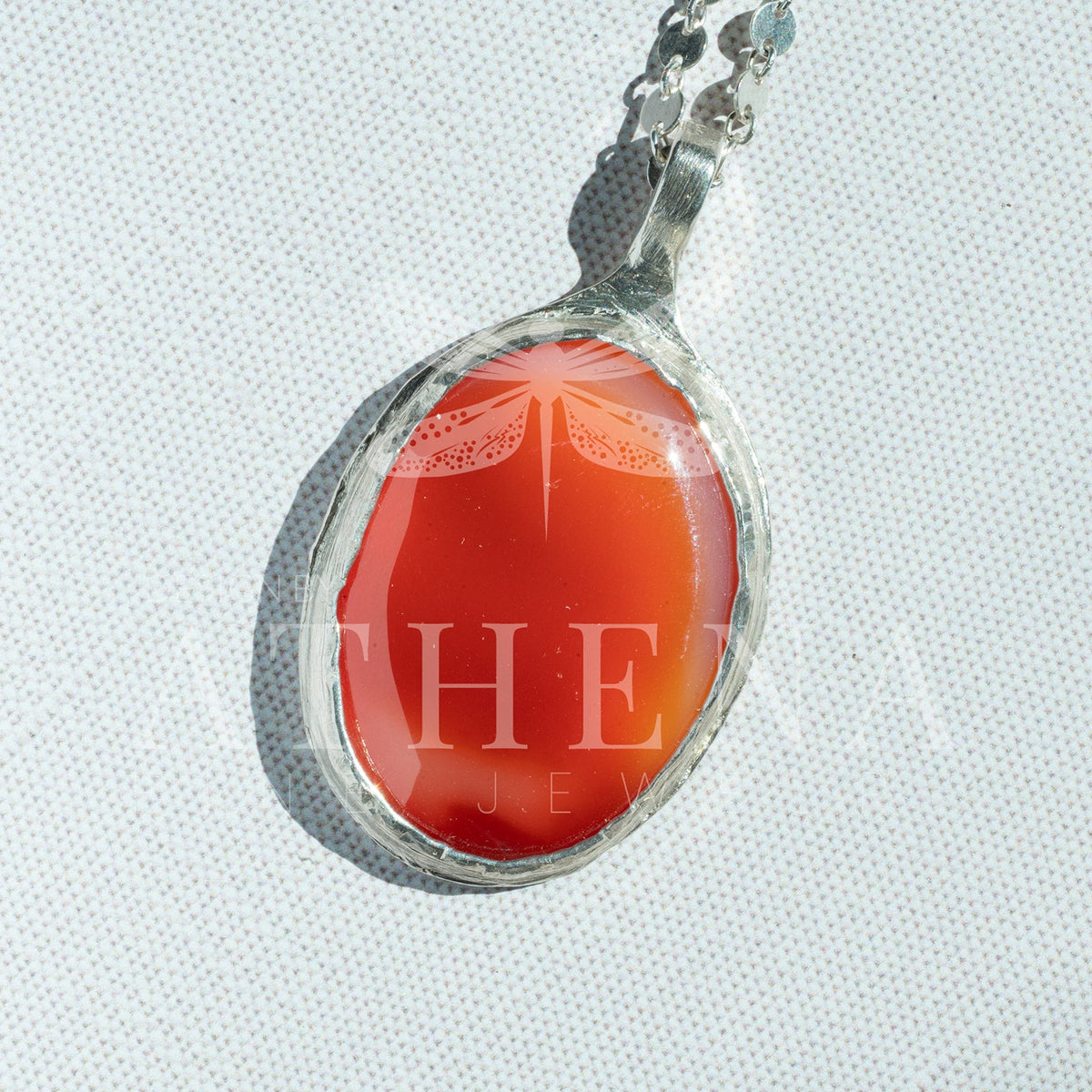 Carnelian Necklace in Sterling Silver — Large OOAK Statement Pendant — 16–18” Adjustable Chain — Echoes of the Lake Collection