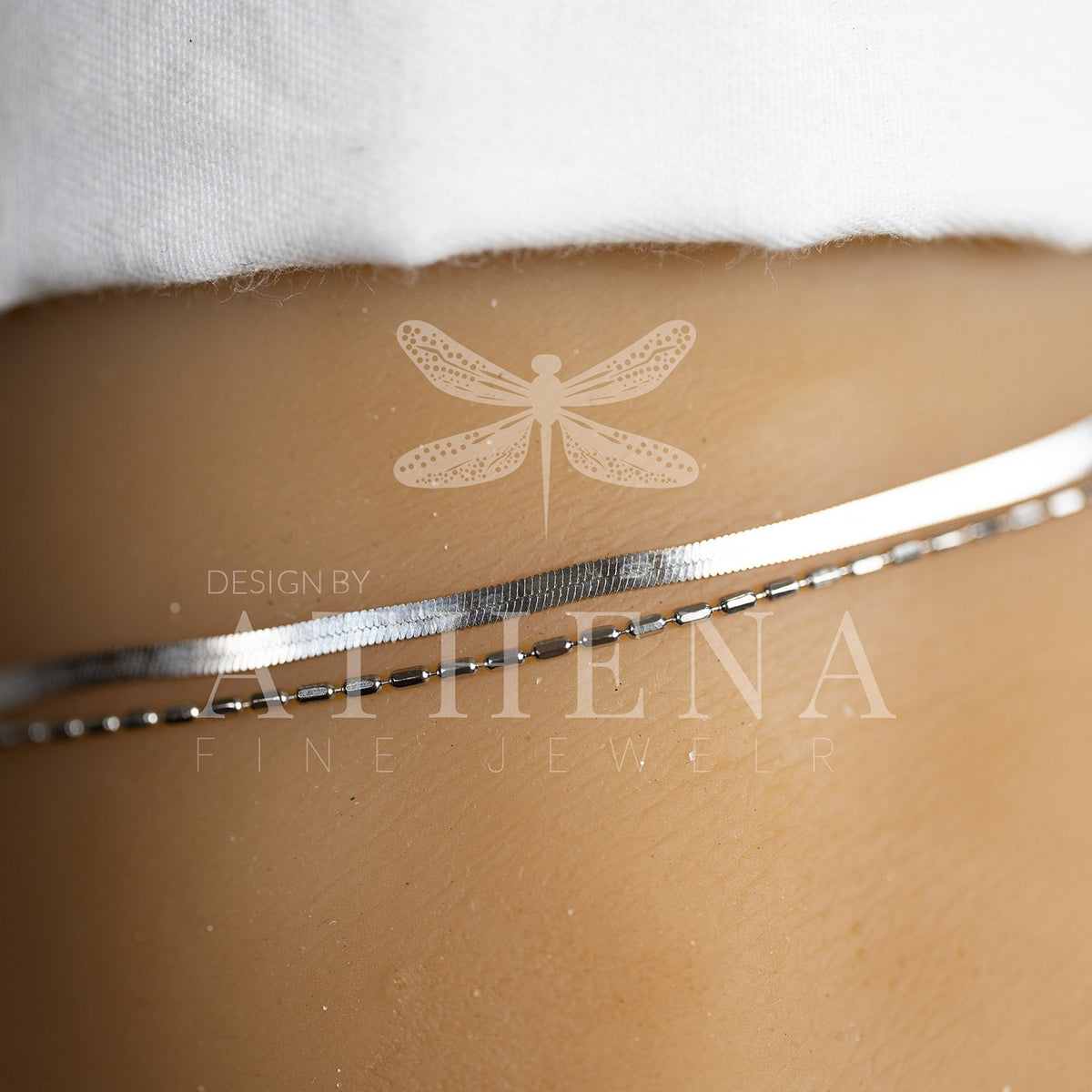 Herringbone Anklet — Platinum-Plated Sterling Silver