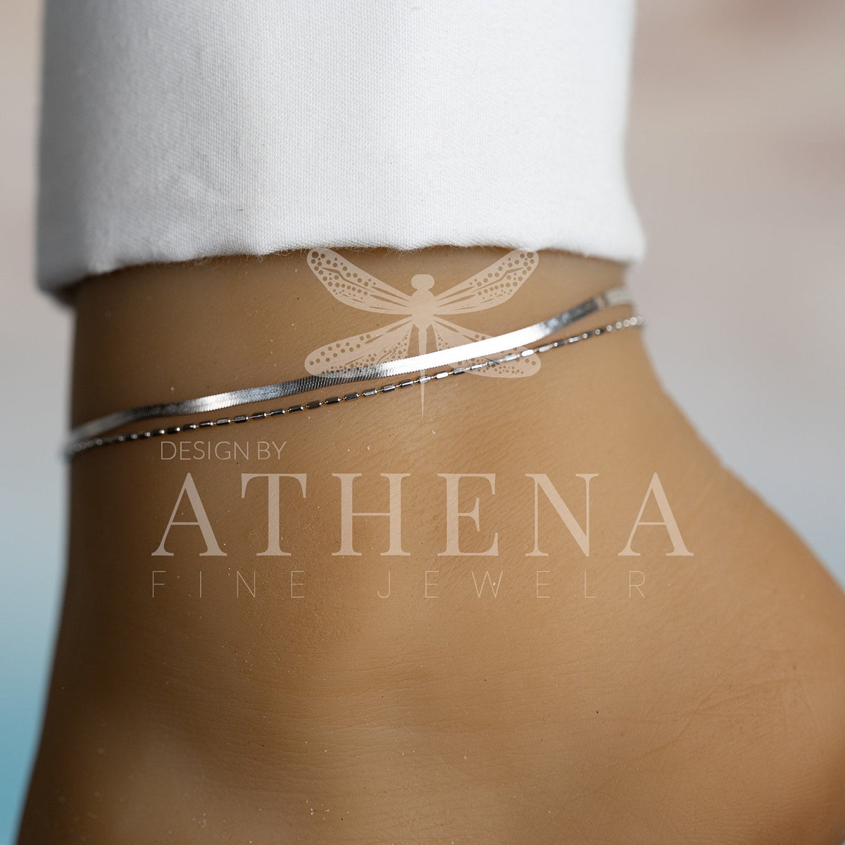 Herringbone Anklet — Platinum-Plated Sterling Silver