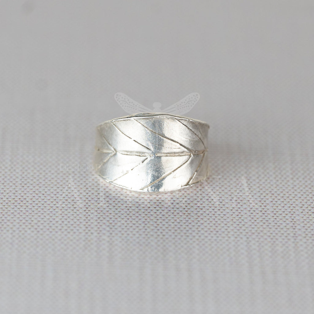 Blueberry Leaf Wraparound Ring — Handmade Sterling Silver & Gold — Unique Leaf Design