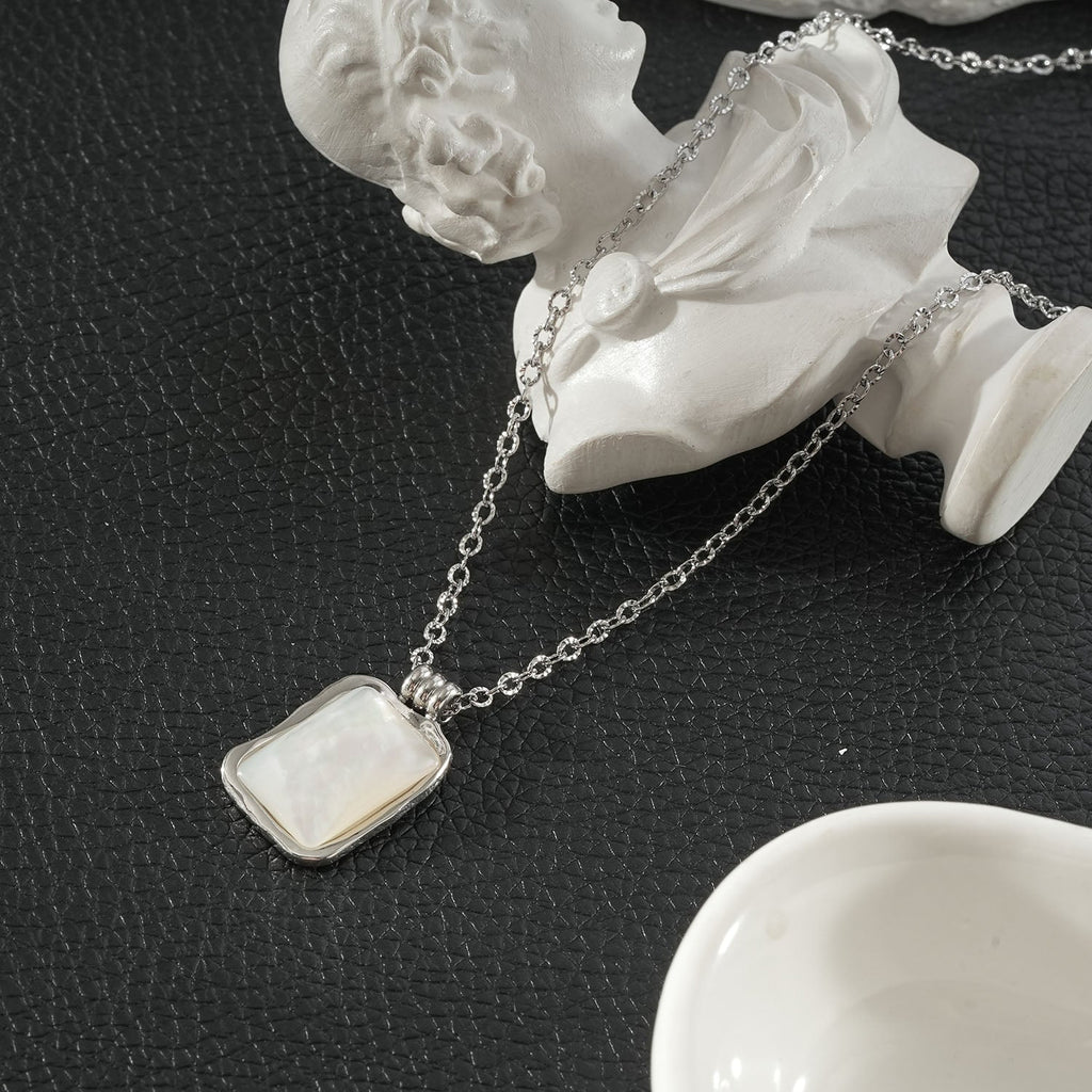 MAUI Silver: Vintage-Inspired Rectangle Shell Pendant Chain Necklace